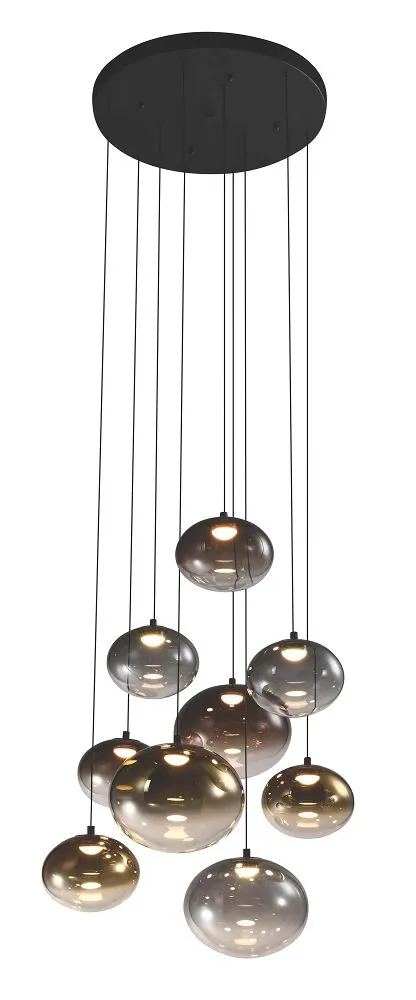 lampa wisząca, kule zawieszone, zasłona światła, listwy montażowe, metalowy kablowy