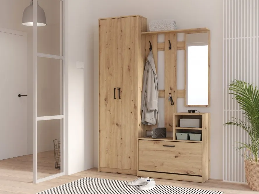Zestaw mebli do przedpokoju z szafą NIKO 135 cm Dąb Artisan