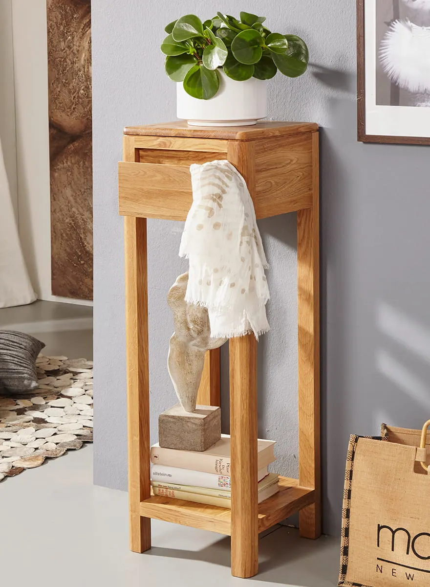 Stolik na kwiaty z szufladą i pólką dębowy Gialo 90x30x30 cm - 2SGIA02