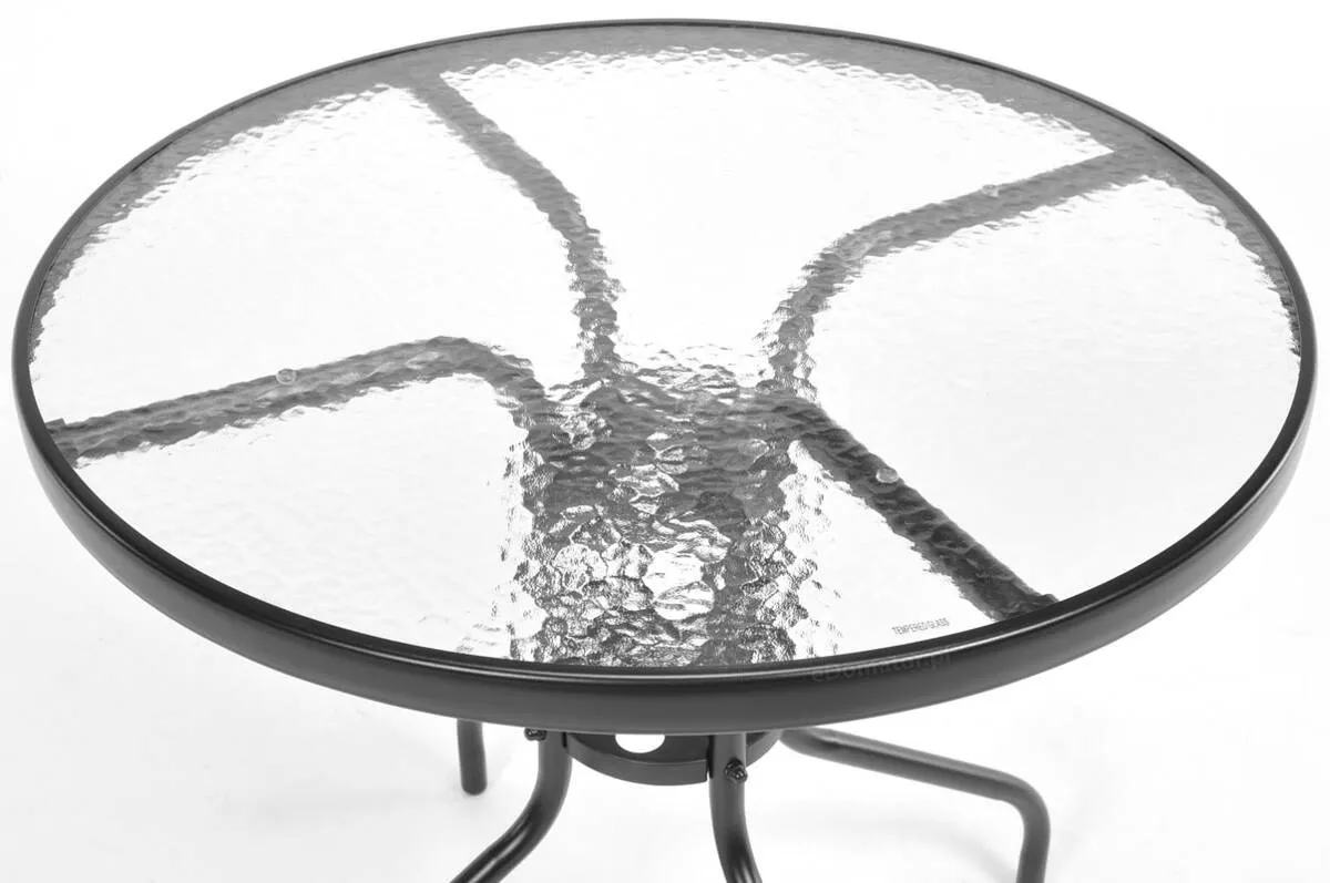 Stolik ogrodowy okrągły CAPRI 80 cm szklany czarny - FE5906948126817