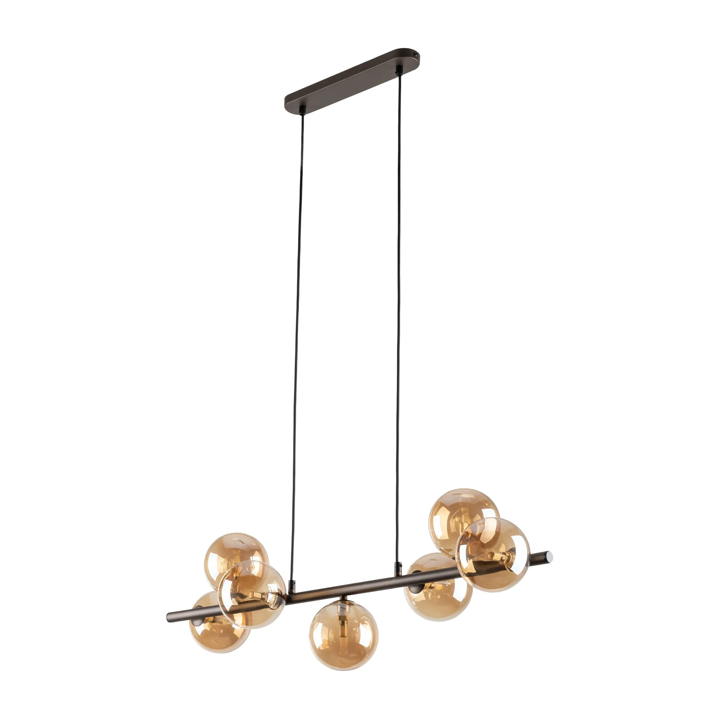 Lampa wisząca ESTERA brązowa bursztynowe okrągłe szklane klosze na metalowej listwie 153x90x27cm