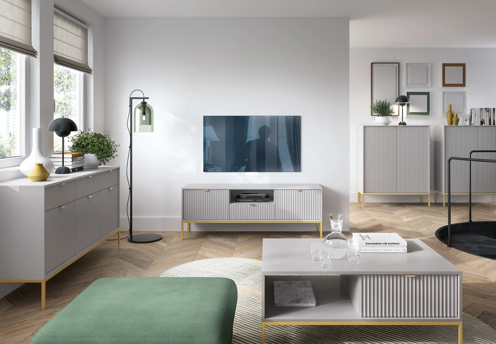 Szafka RTV z szufladą NOVA Szary, Złoty - NOVA_RTV154_SZZL