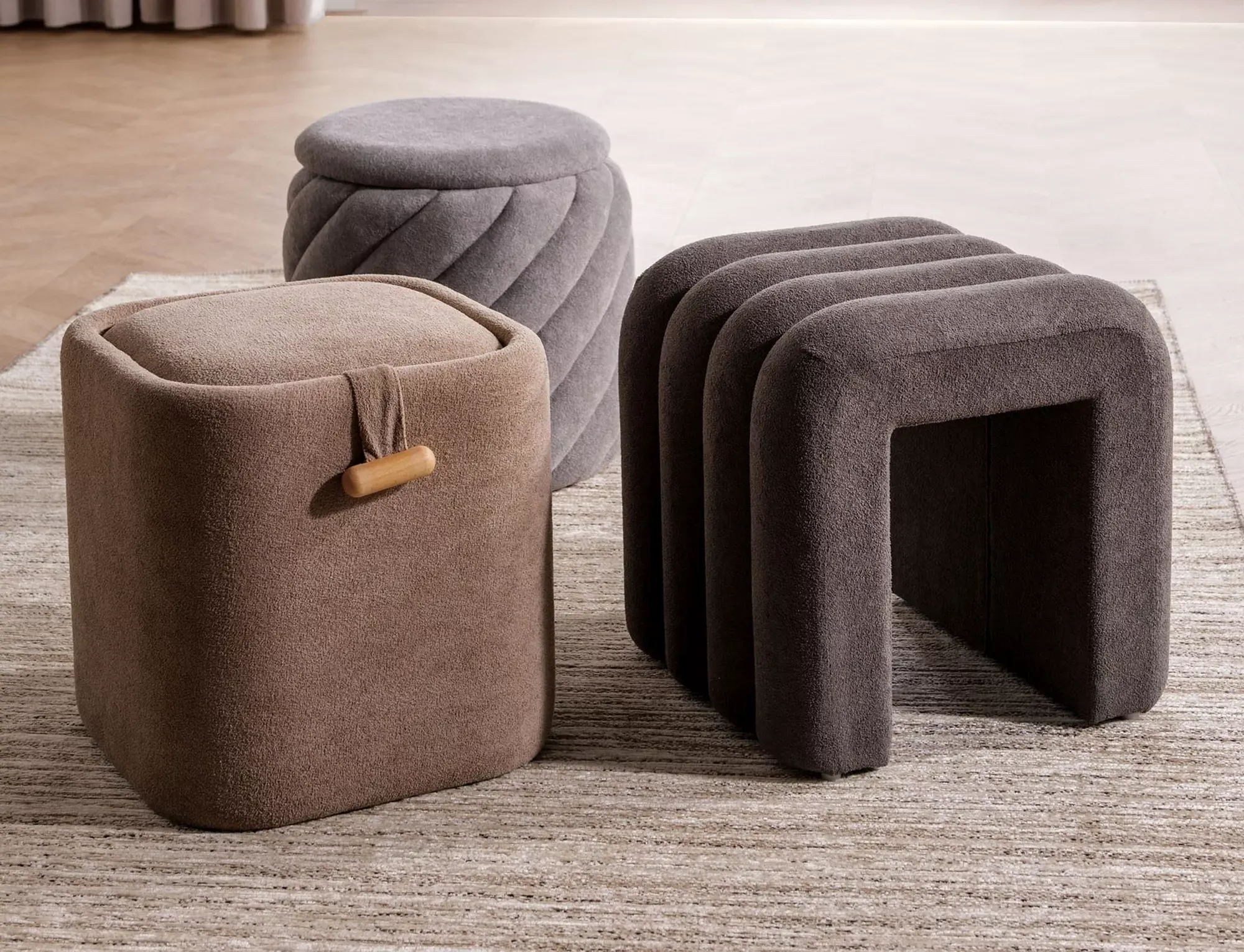 Puf okrągły ze schowkiem PELARO 42 cm jasnoszary - PELAROJSZ