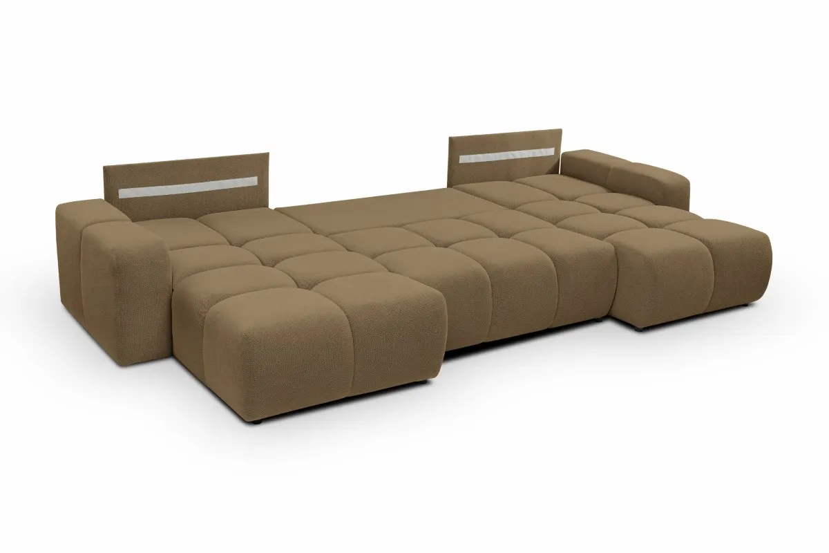 Narożnik rozkładany z pojemnikiem SOHO U CURIO 395 cm pikowany brązowy - SOHO_NAR_CURIO20_U