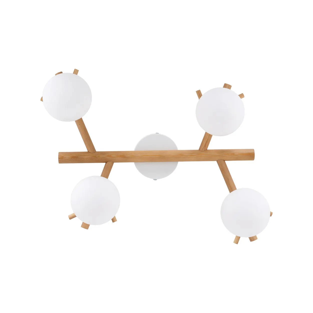Lampa sufitowa SHERON biała drewniana sosna 4 szklane okrągłe klosze 67x41x17cm - TK_5309