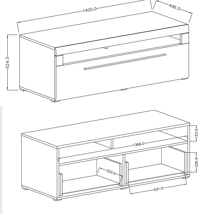 Komoda RTV TULSA 41 z szufladą biała czarne uchwyty 140x52x50cm - 2497FJ41