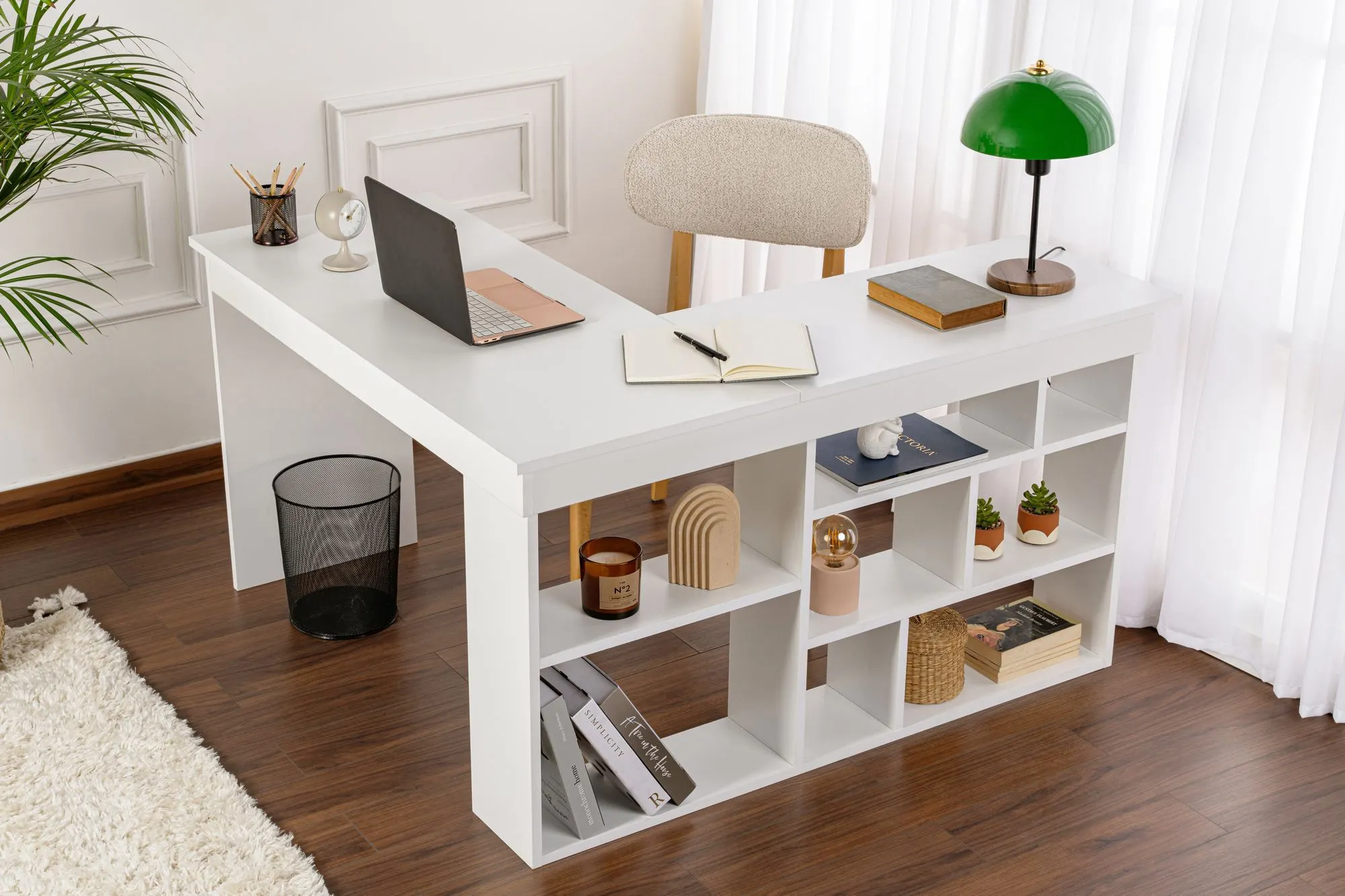 Biurko narożne z regałem VESPER 120x 130 cm białe - ASI_241NRD1115