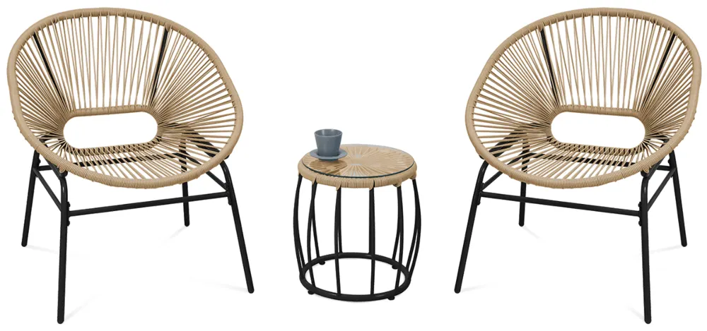Zestaw mebli ogrodowych MAYA 2 krzesła + stolik beżowy technorattan Zestaw mebli ogrodowych MAYA 2 krzesła + stolik beżowy technorattan