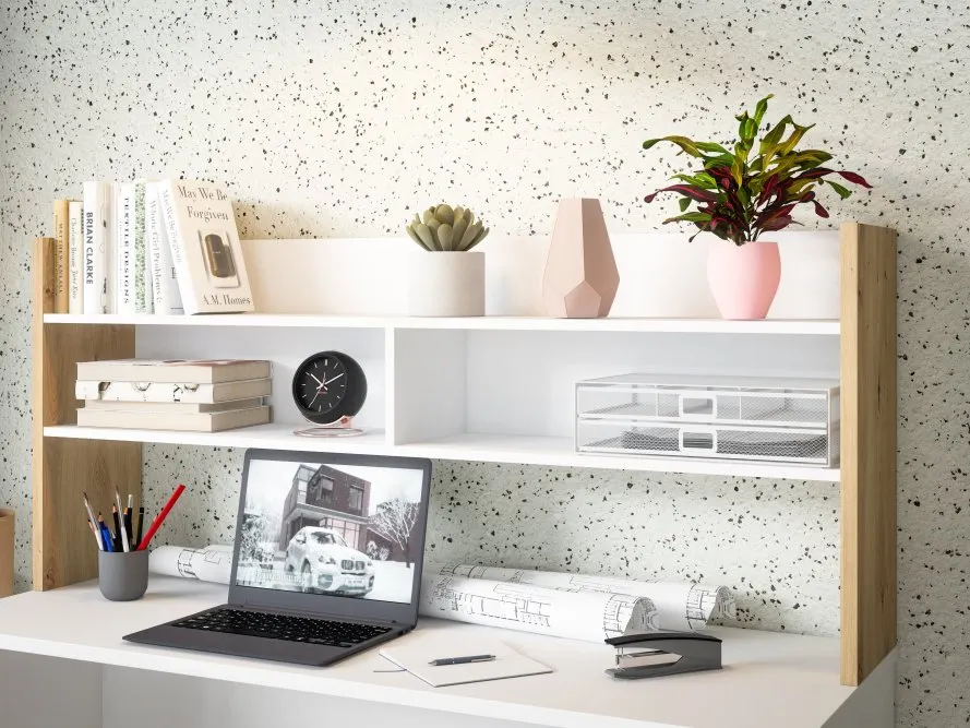 Nadstawka na biurko MODULTRICK 140 cm - biały, dąb artisan - MDUN122-M957