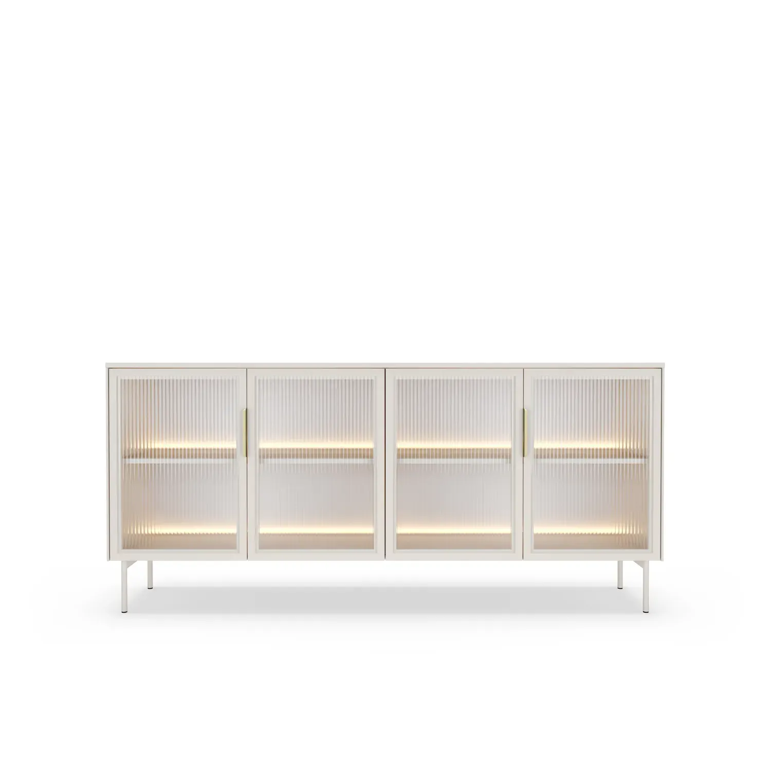 Komoda z przeszkleniem 4-drzwiowa LUMI 181cm LED kaszmir złote uchwyty - LA_LUMI_KOMODA_181_4D