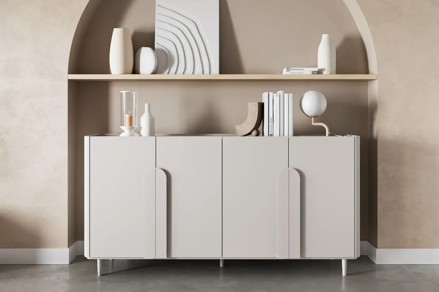 Komoda 4-drzwiowa AMILIO 200 - cashmere dąb olejowany uchwyty cashmere nogi cashmere - B_169214