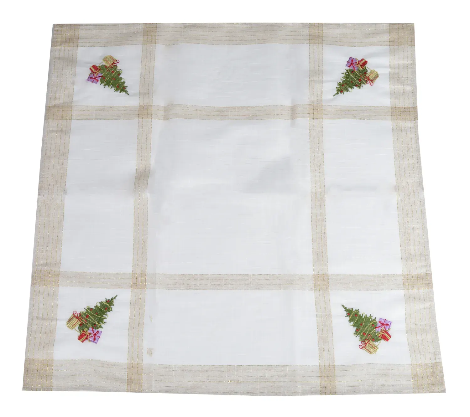 Obrus świąteczny kwadratowy 85x85 z zieloną choinką beżowy