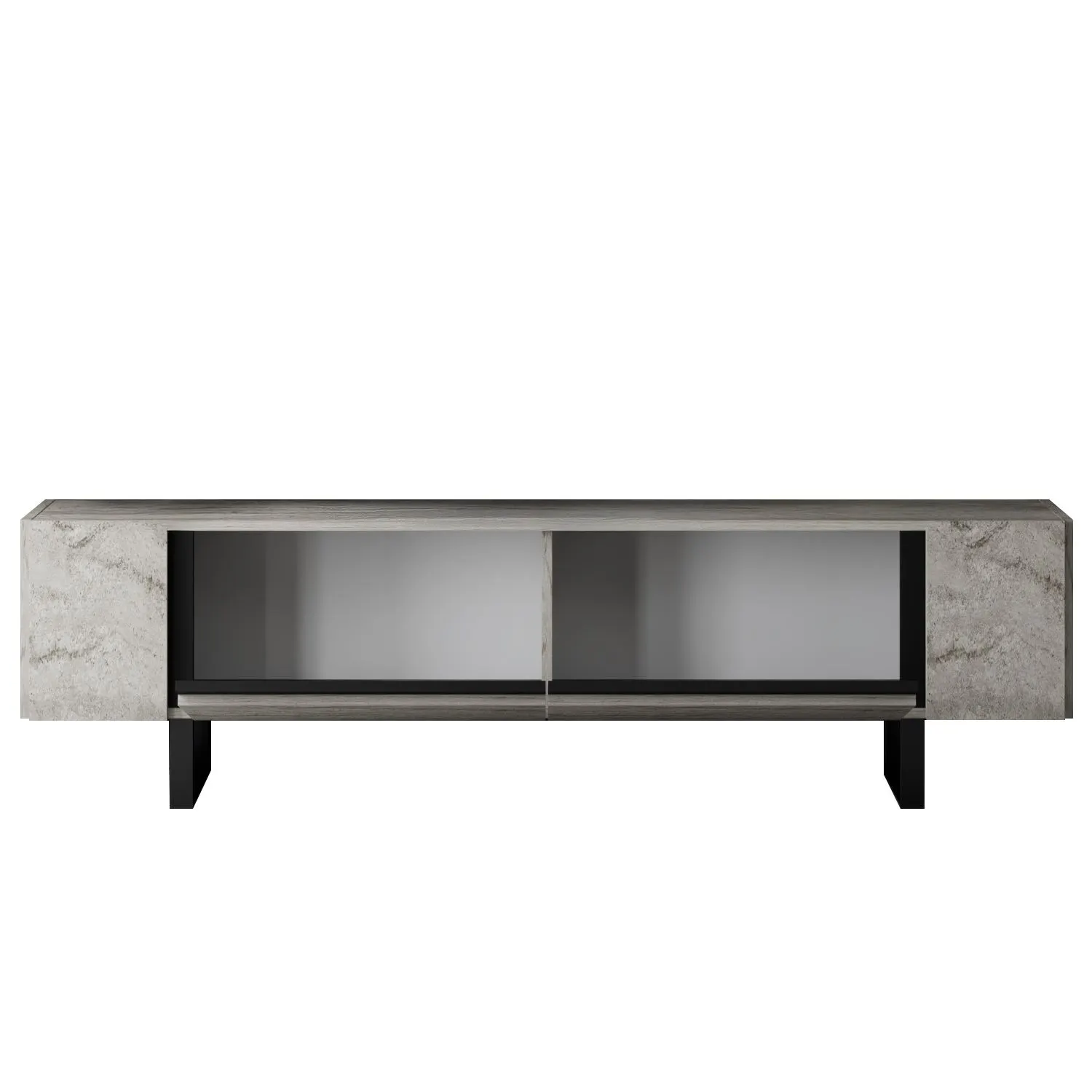 Szafka RTV z 2 klapami YILDIZ 180x30x50 cm trawertyn czarny stelaż — zdjęcie 2