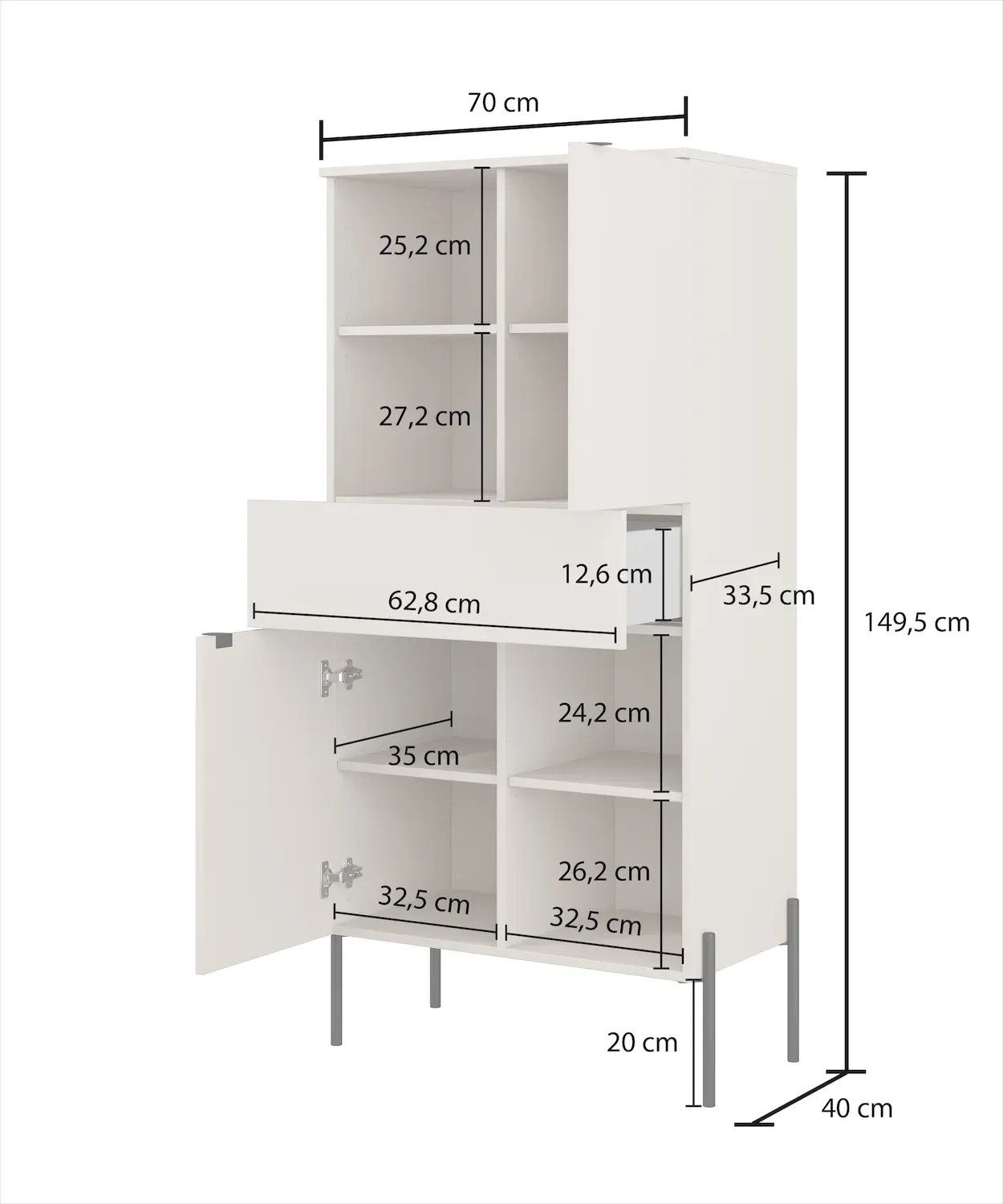 Komoda wysoka 2-drzwiowa z szufladą ORE dąb lindberg kaszmir czarne nóżki - 24LKOG42