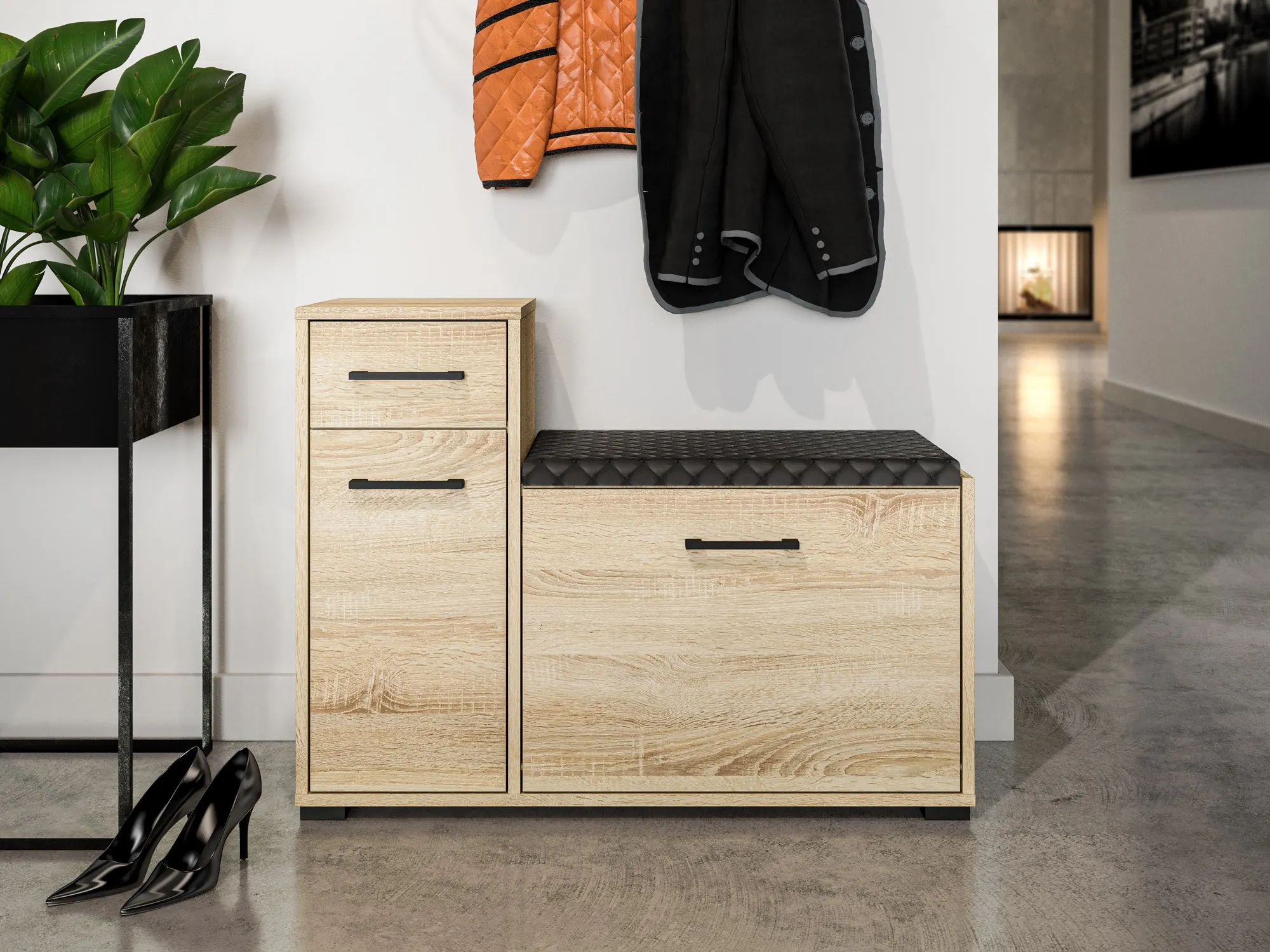 Szafka na buty z siedziskiem i szafką wysoką CARO 06 Sonoma jasna 68x90x34