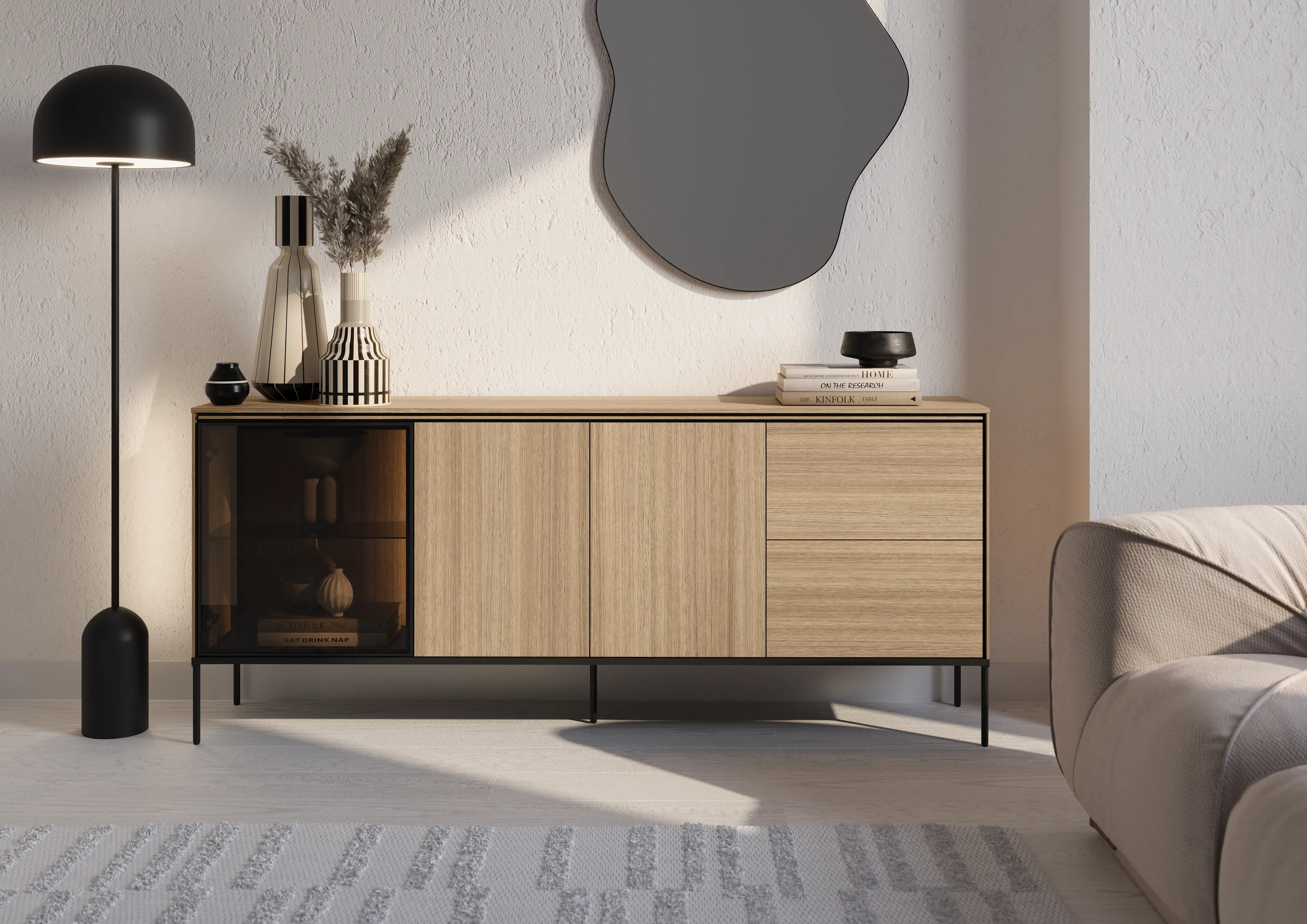 Komoda 3-drzwiowa z szufladami VISSO VI-06 200cm dąb - VI6DL