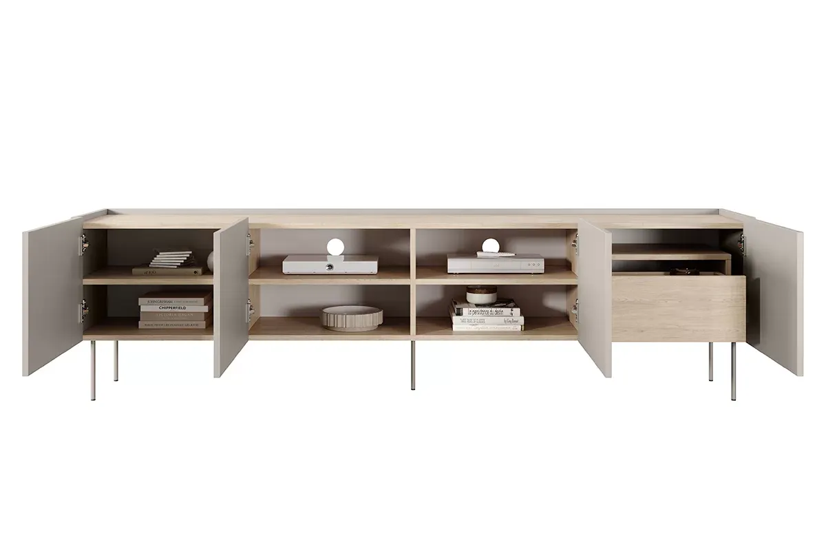 Szafka RTV DESIN 220 z szufladą - kremowa - dąb nagano - B_149135