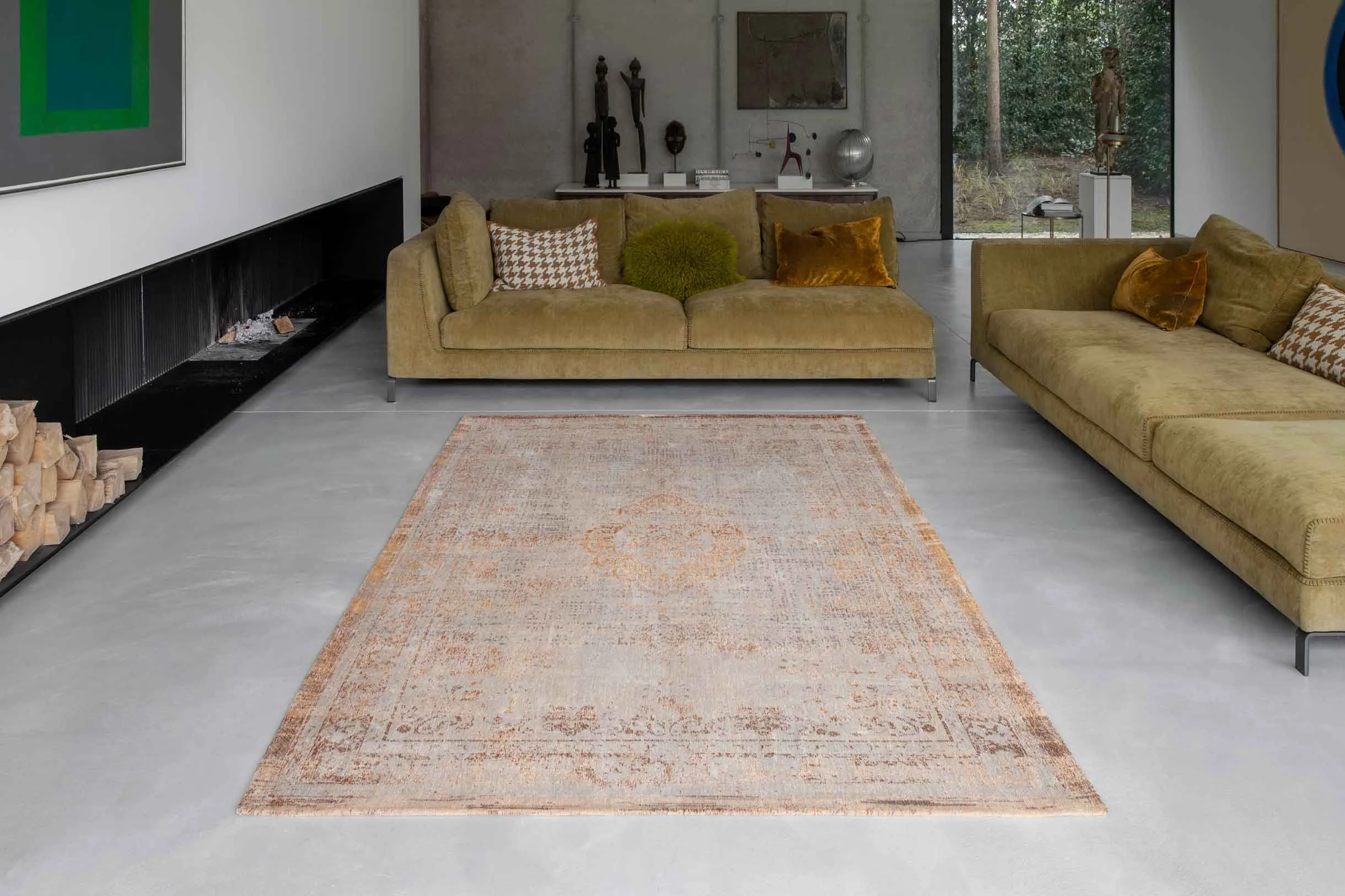 image sofa, salon, dywany, poduszki, nowoczesny