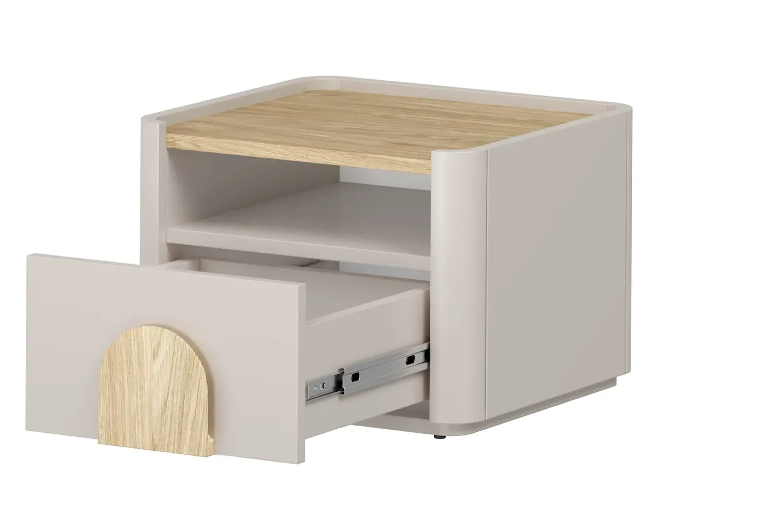 Szafka nocna z 1 szufladą i półką AMILIO 50 - cashmere dąb olejowany uchwyty dąb jasny - B_169207