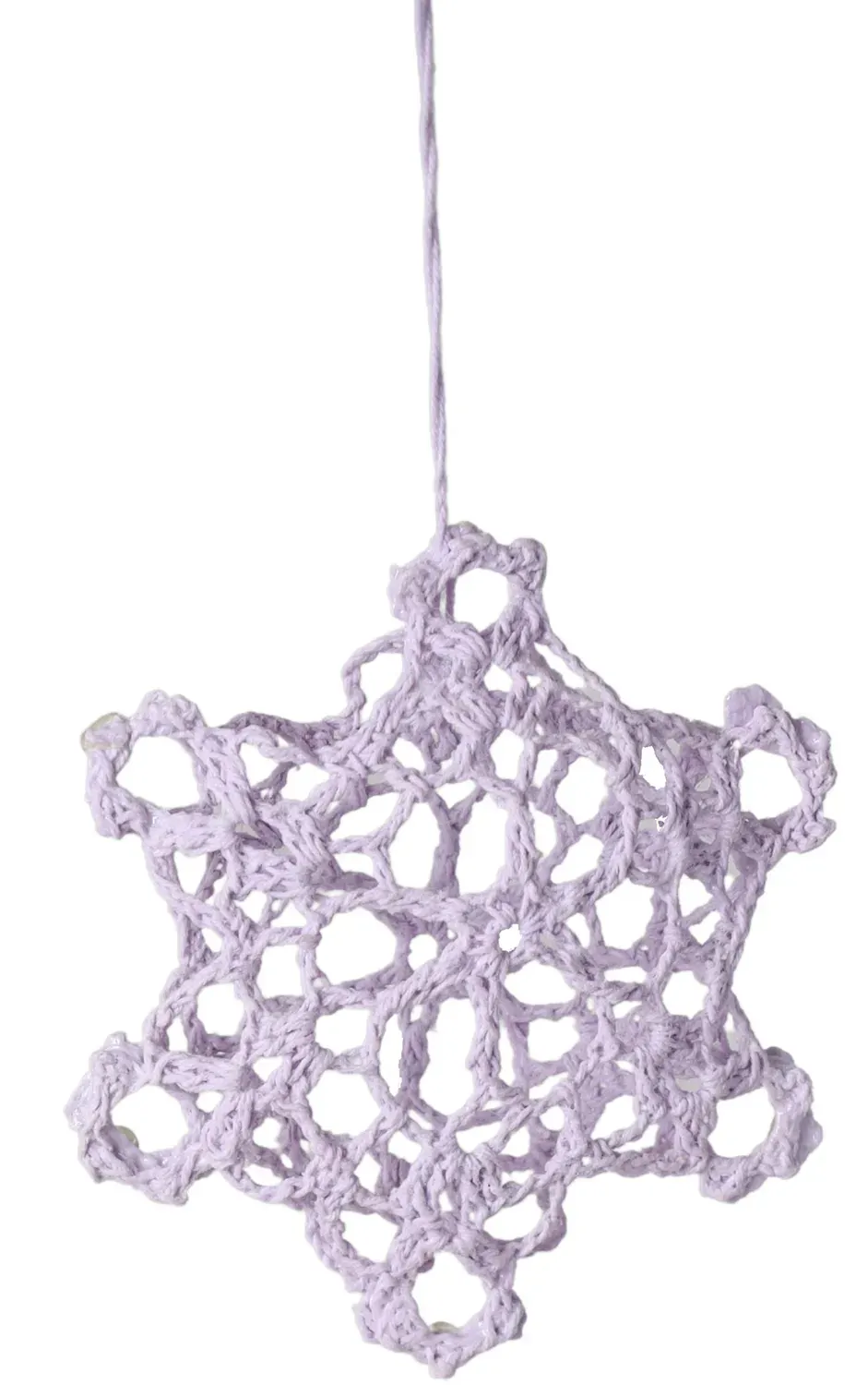 Dekoracja świąteczna ŚNIEŻYNKA szydełkowa przestrzenna z cyrkoniami fioletowa Dekoracja świąteczna ŚNIEŻYNKA szydełkowa przestrzenna z cyrkoniami fioletowa