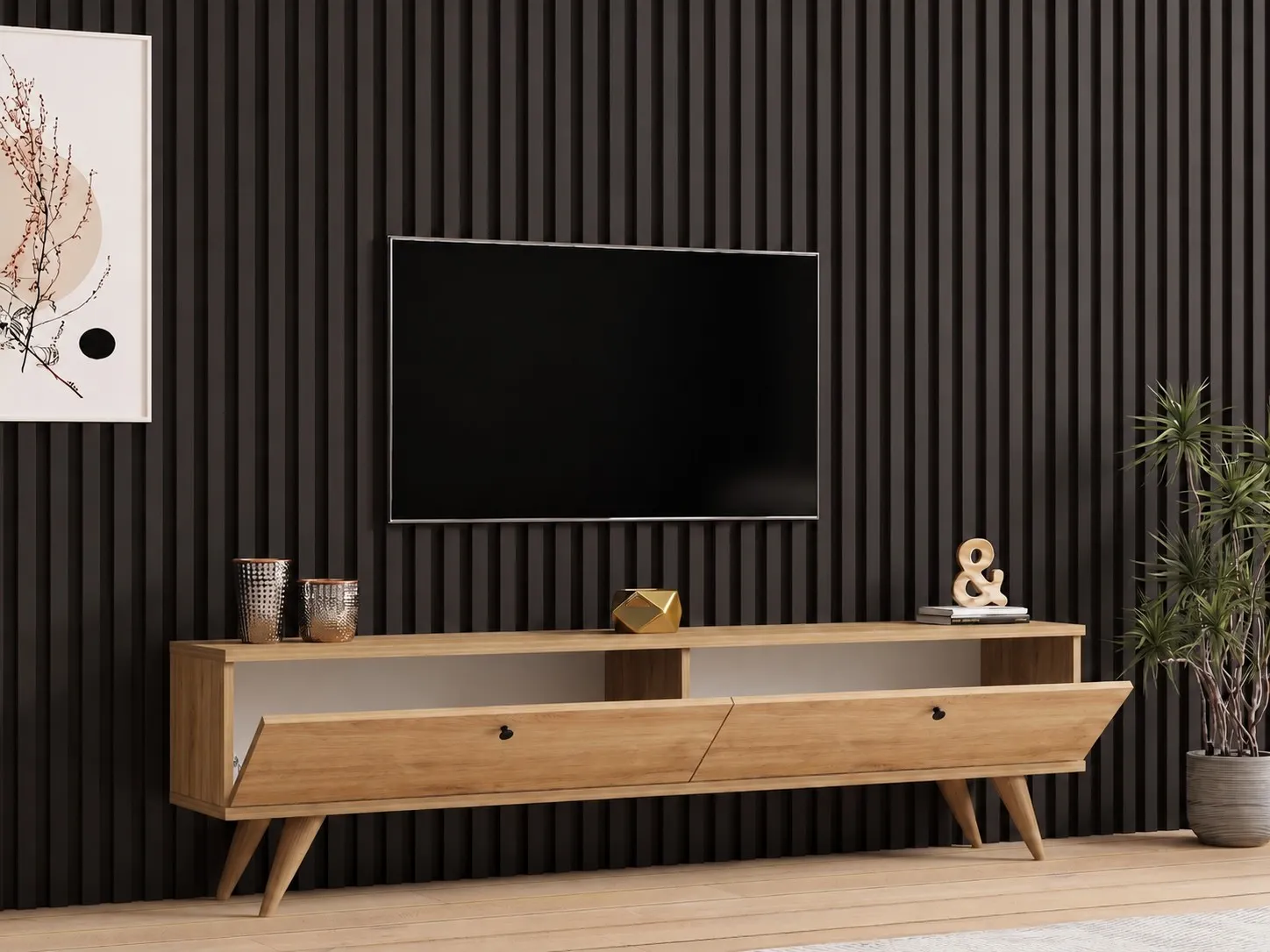 image telewizor, tv, meble TV, nocna strefa, brązowy kredens