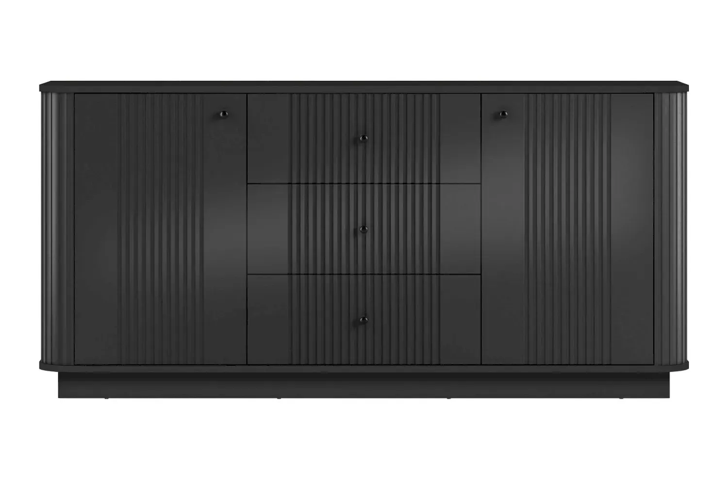 Komoda 2-drzwiowa z 3 szufladami VESPER 160 ryflowany front - czarny czarne uchwyty cokół - B_169444