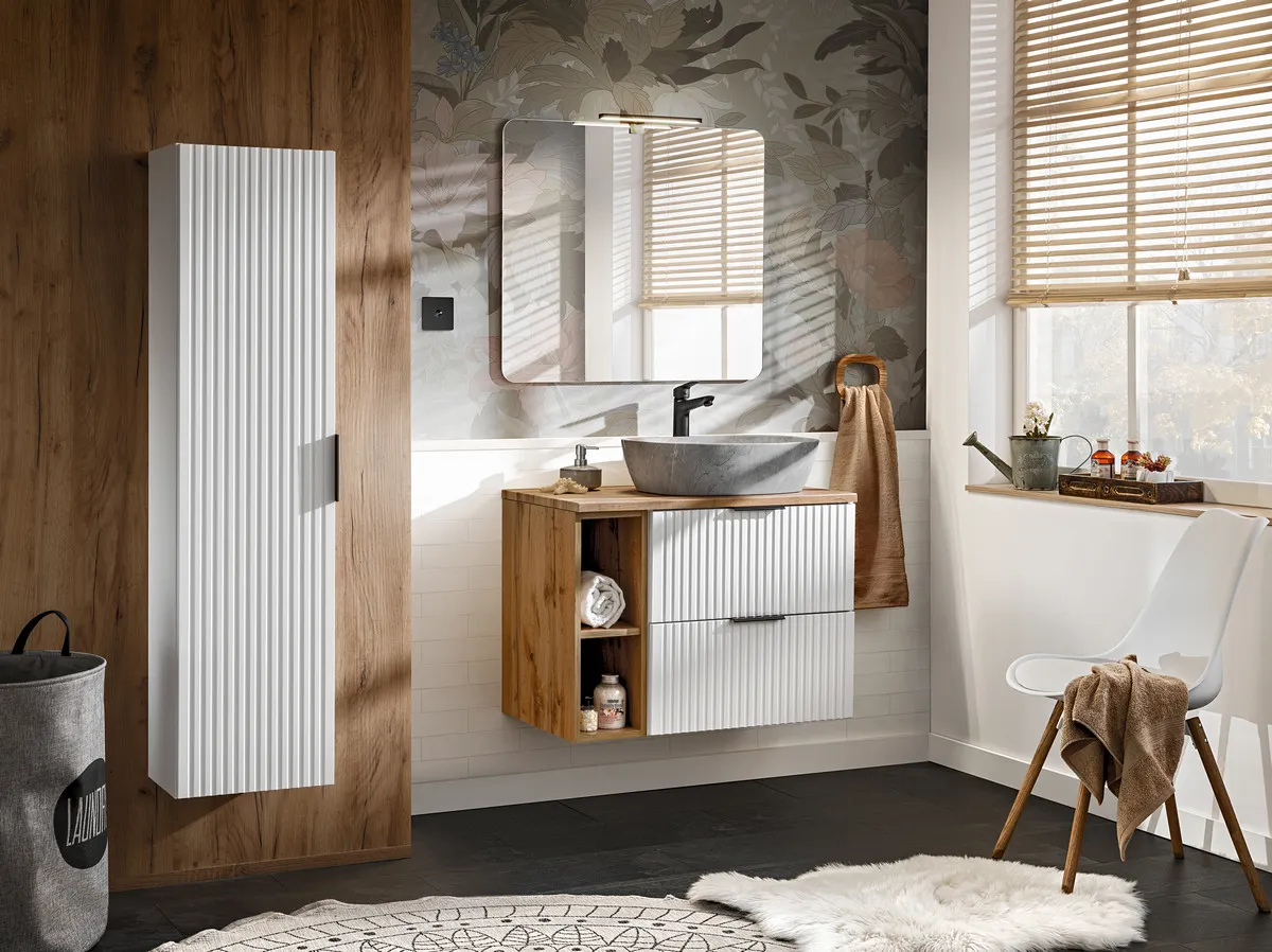 Szafka podumywalkowa ADEL ryflowana z szufladami 60x57x46cm biała - ADEL_WHITE_82-60-B-2S