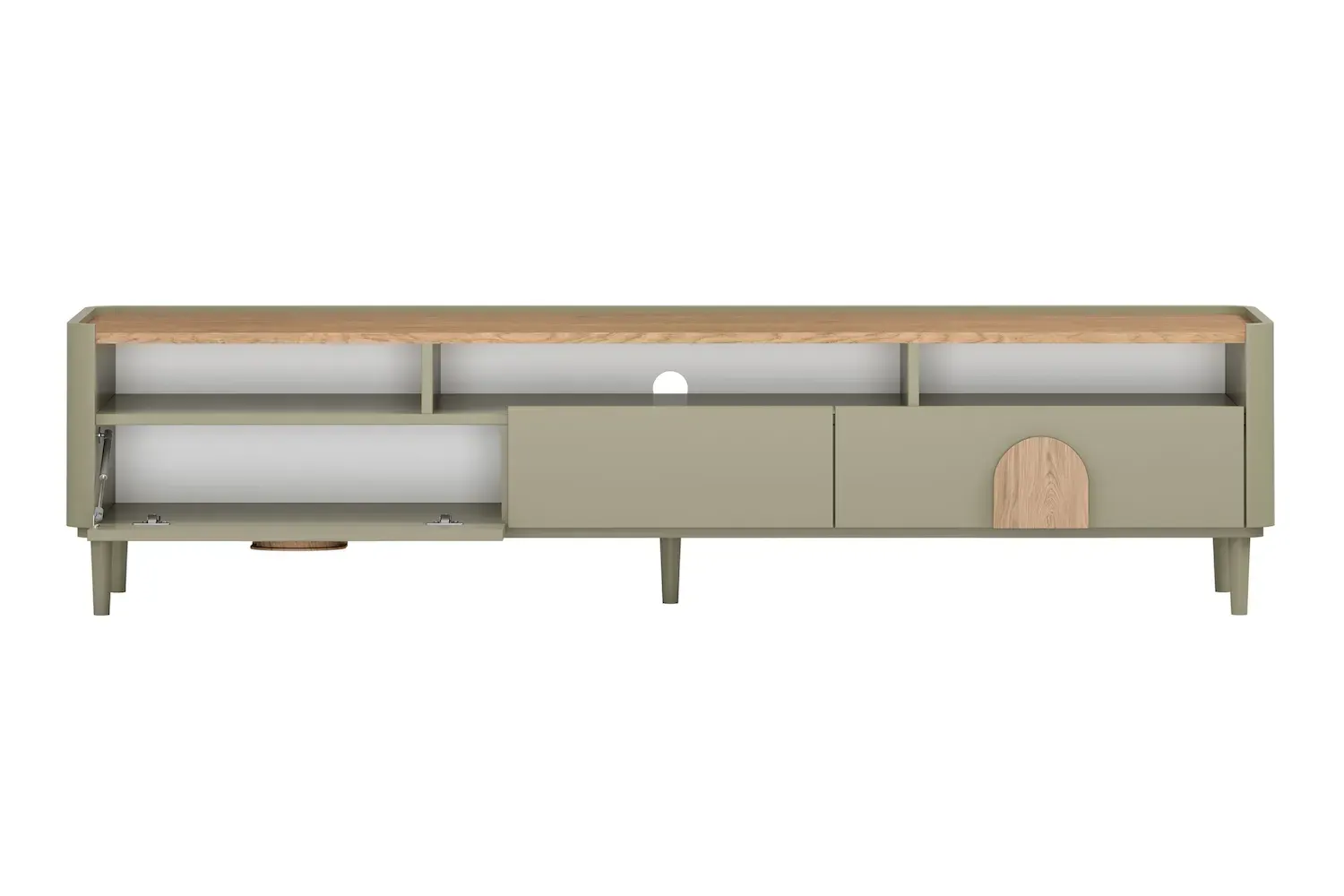 Szafka RTV z klapą i 2 szufladami AMILIO 200 - eukaliptus dąb baltic dune uchwyty dąb naturalny nogi eukaliptus - B_169229