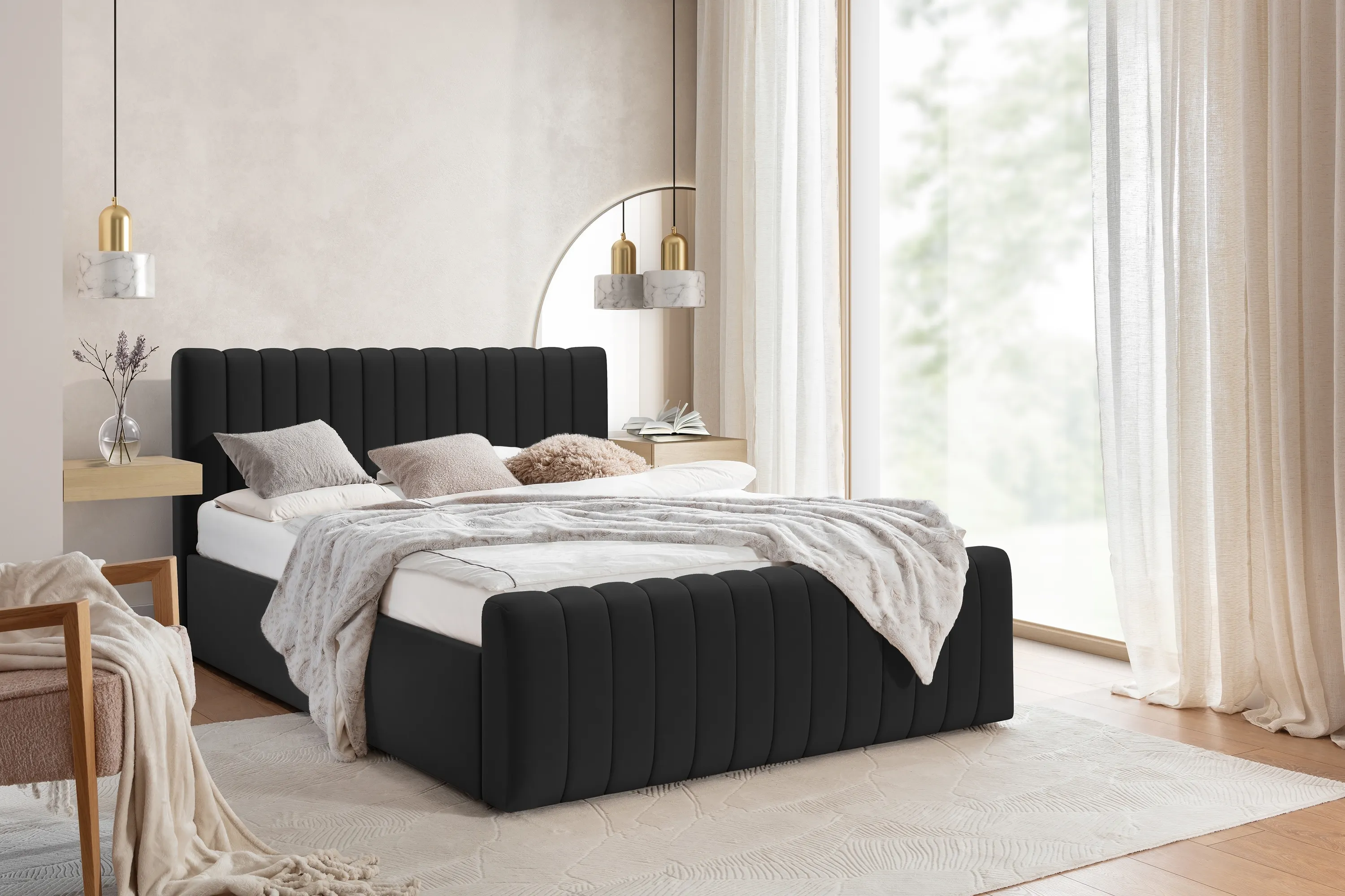 Łóżko Nicole z pojemnikiem / 140x200 / Velluto 20 - czarny - B_158726