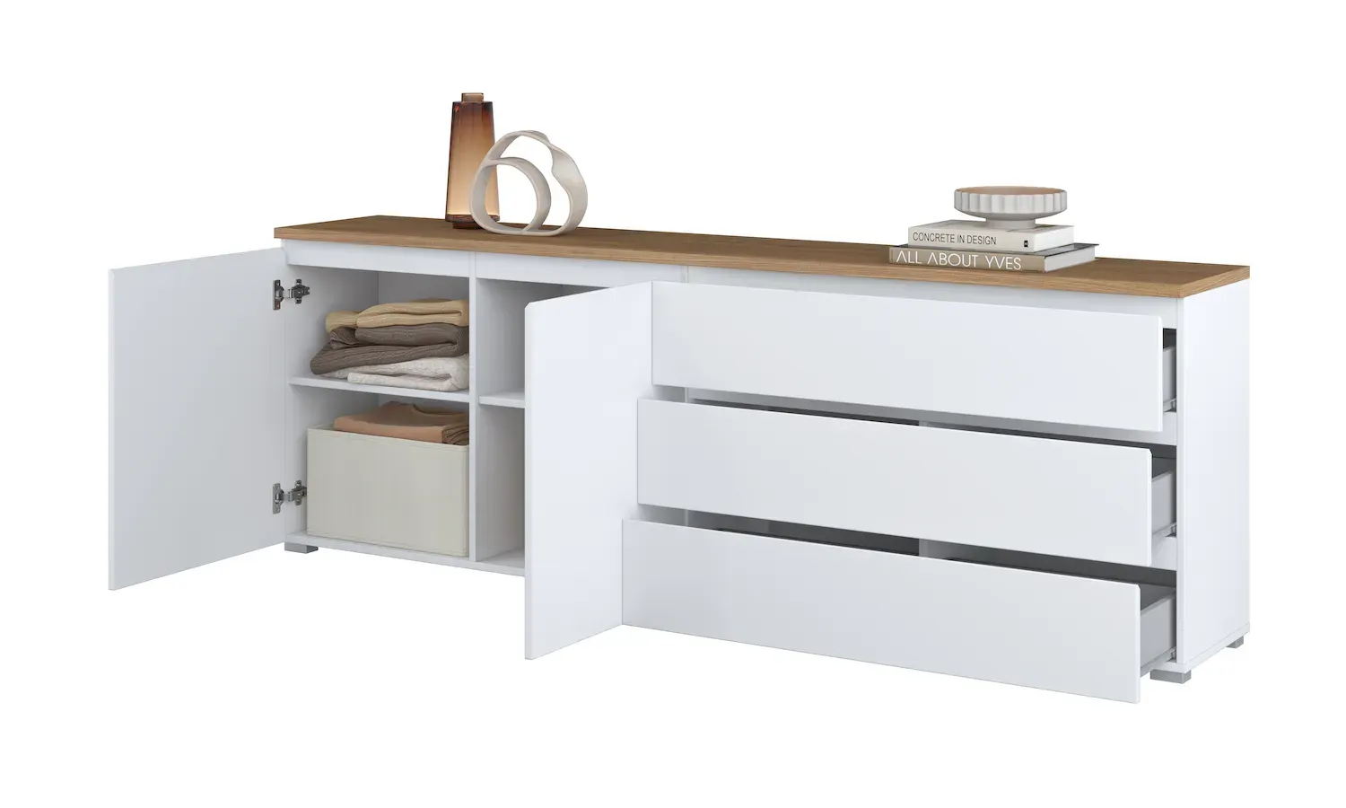 Komoda 2-drzwiowa z 3 szufladami MODO 200cm biały dąb mauvella - 247VOJ28