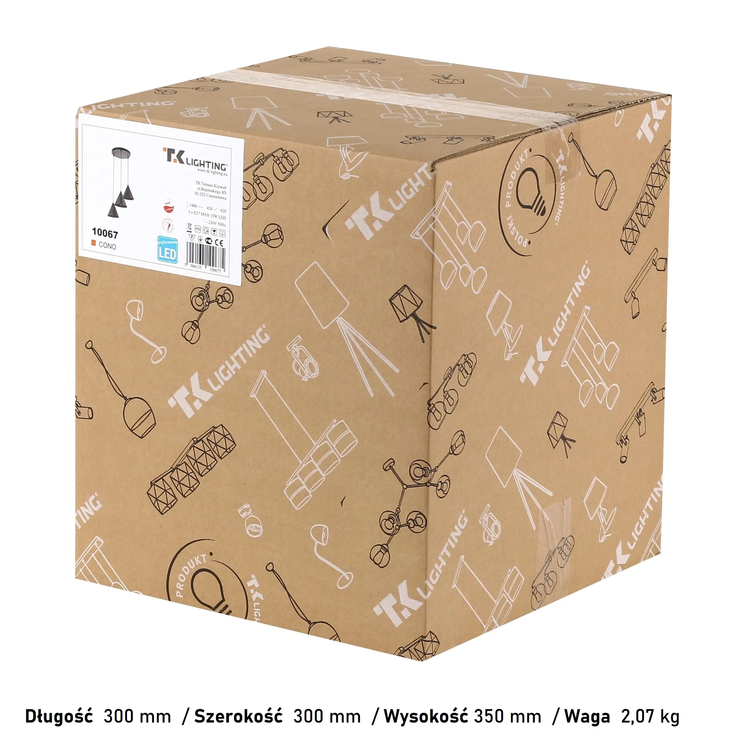 Lampa wisząca CONO żółta na białym przewodzie 160x25cm - TK_10066