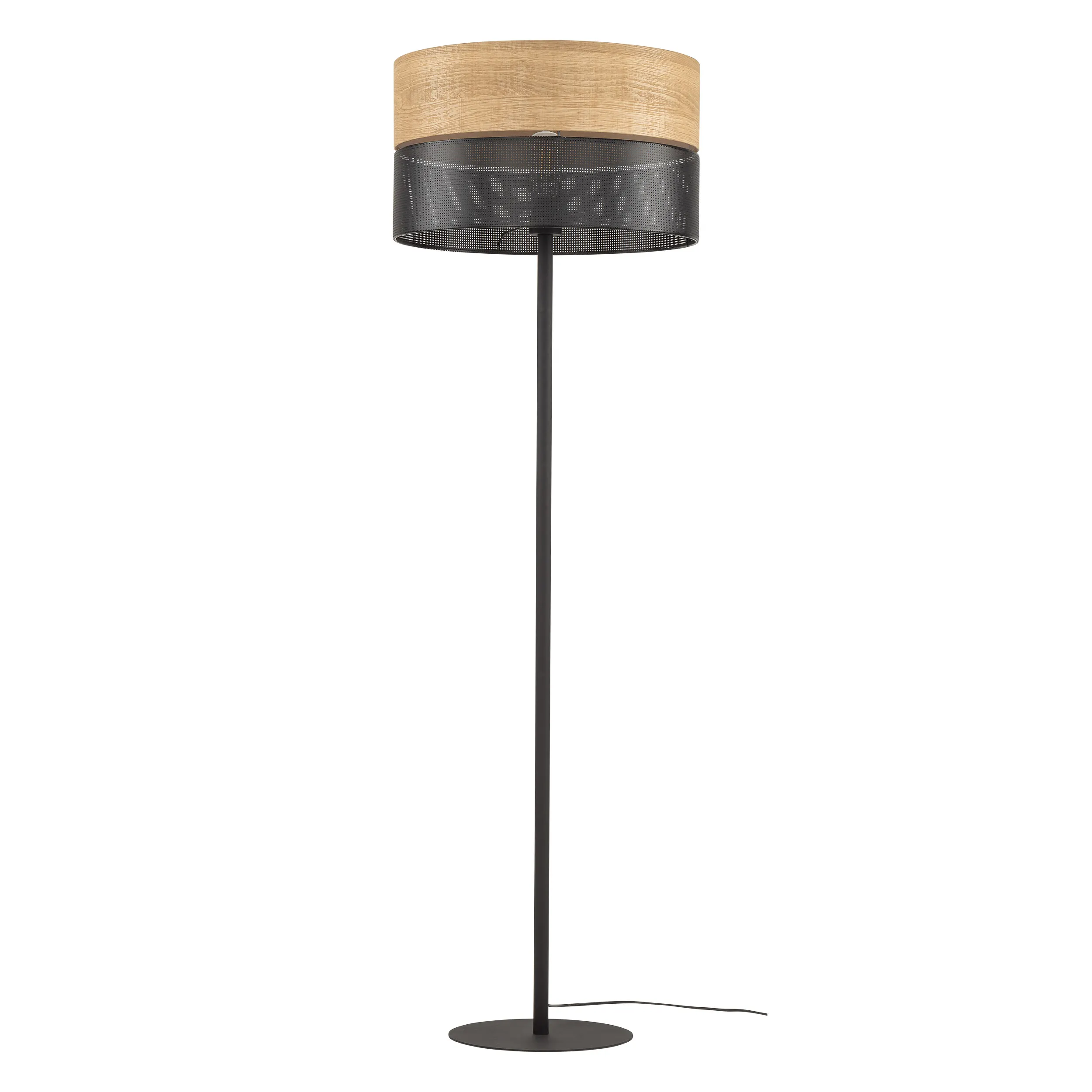 Lampa podłogowa NICOL czarna metalowa z drewnianym elementem 159x50cm