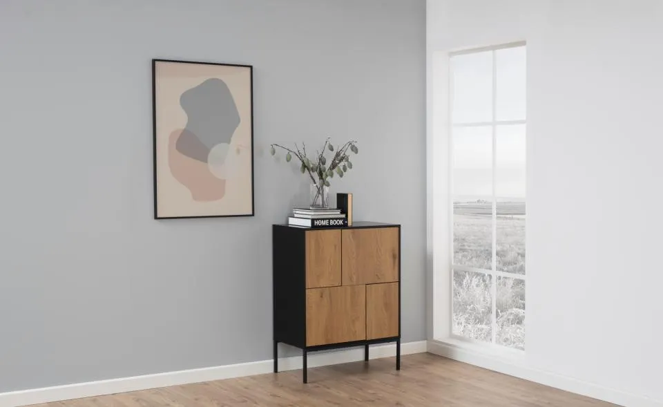 Komoda 4-drzwiowa MOODY 80x40x103 Naturalny, Czarny - 0000081685