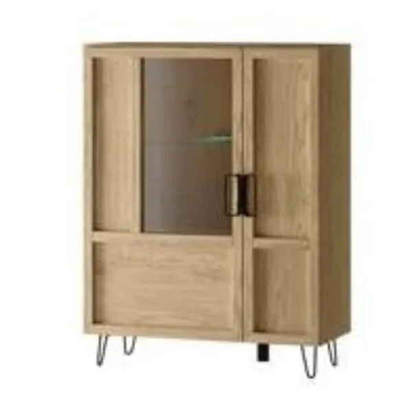 Witryna LIMBO 15 z drewna dębowego 2-drzwiowa z oświetleniem dąb artisan 124x95x42cm