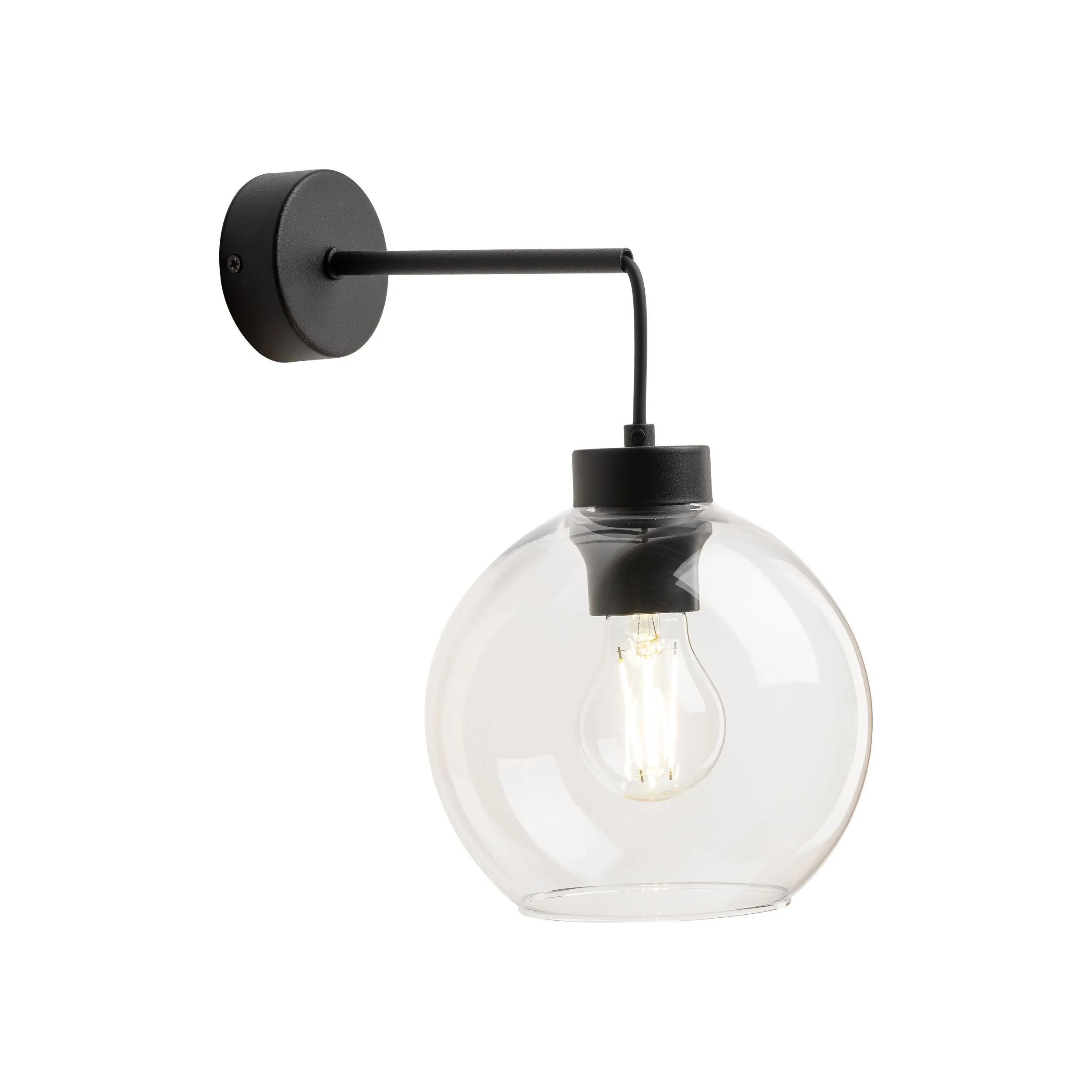 Kinkiet CUBUS czarny transparentny szklany okrągły klosz 28x18cm - TK_10245