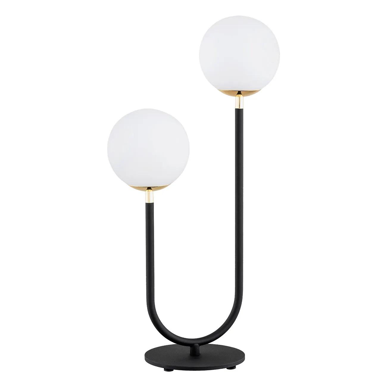 Lampa stołowa FERRONE czarna mosiądz z 2 okrągłymi białymi kloszami 52cm - 7072