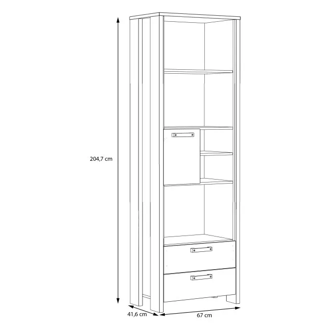 Regał wysoki CLIF z 2 szufladami i szafką - old wood vintage, beton - CLFR712-C546