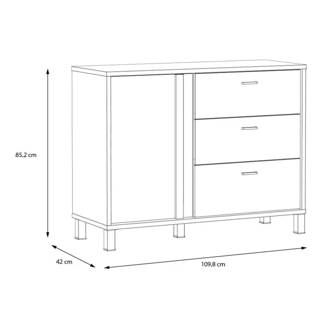 Komoda 1-drzwiowa z 3 szufladami HAYATO, efekt drewna, czarny - HYTK221-M215