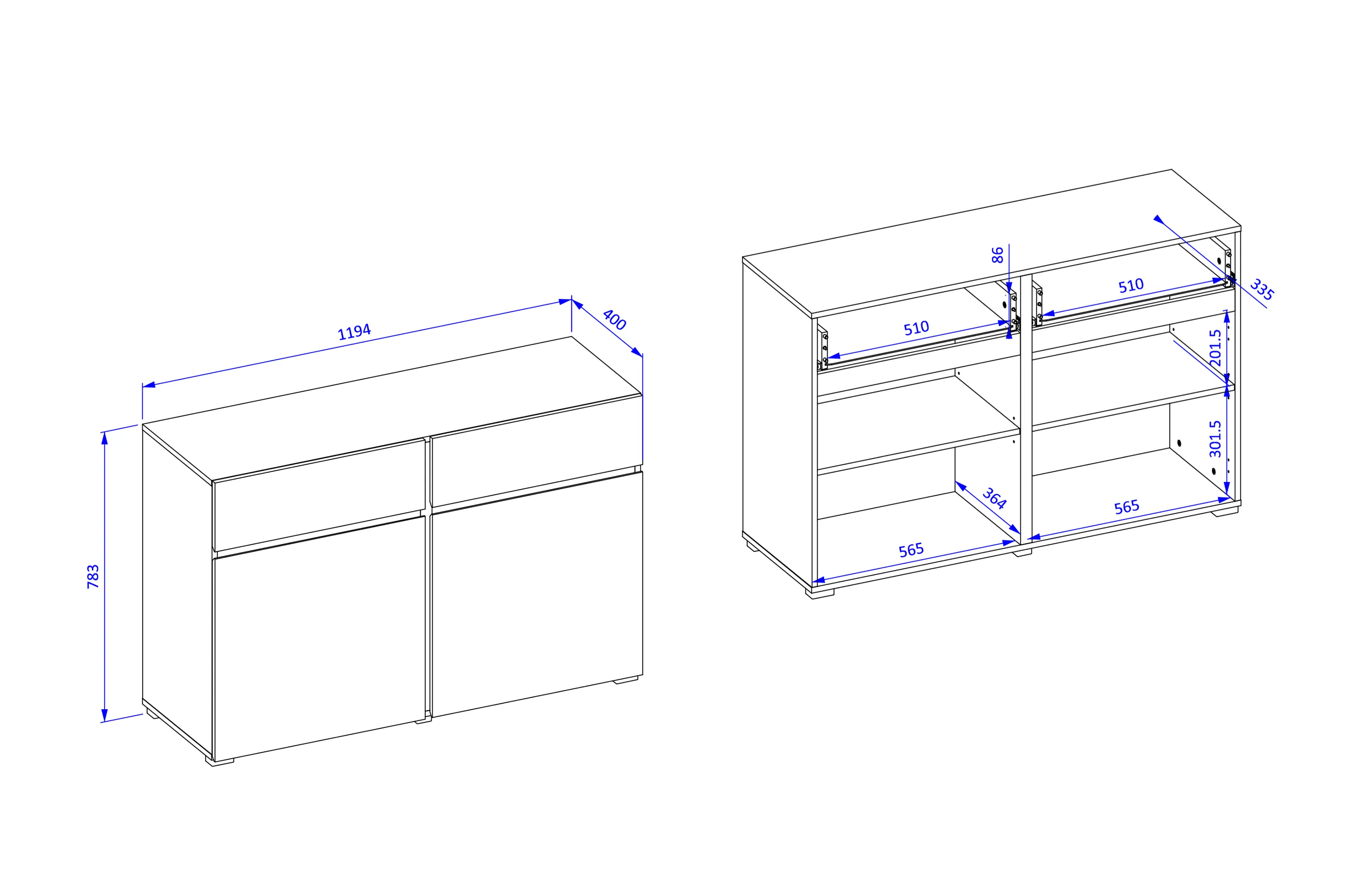 Komoda 2-drzwiowa z szufladami CROSS 120 cm zielona - 24GWMY45