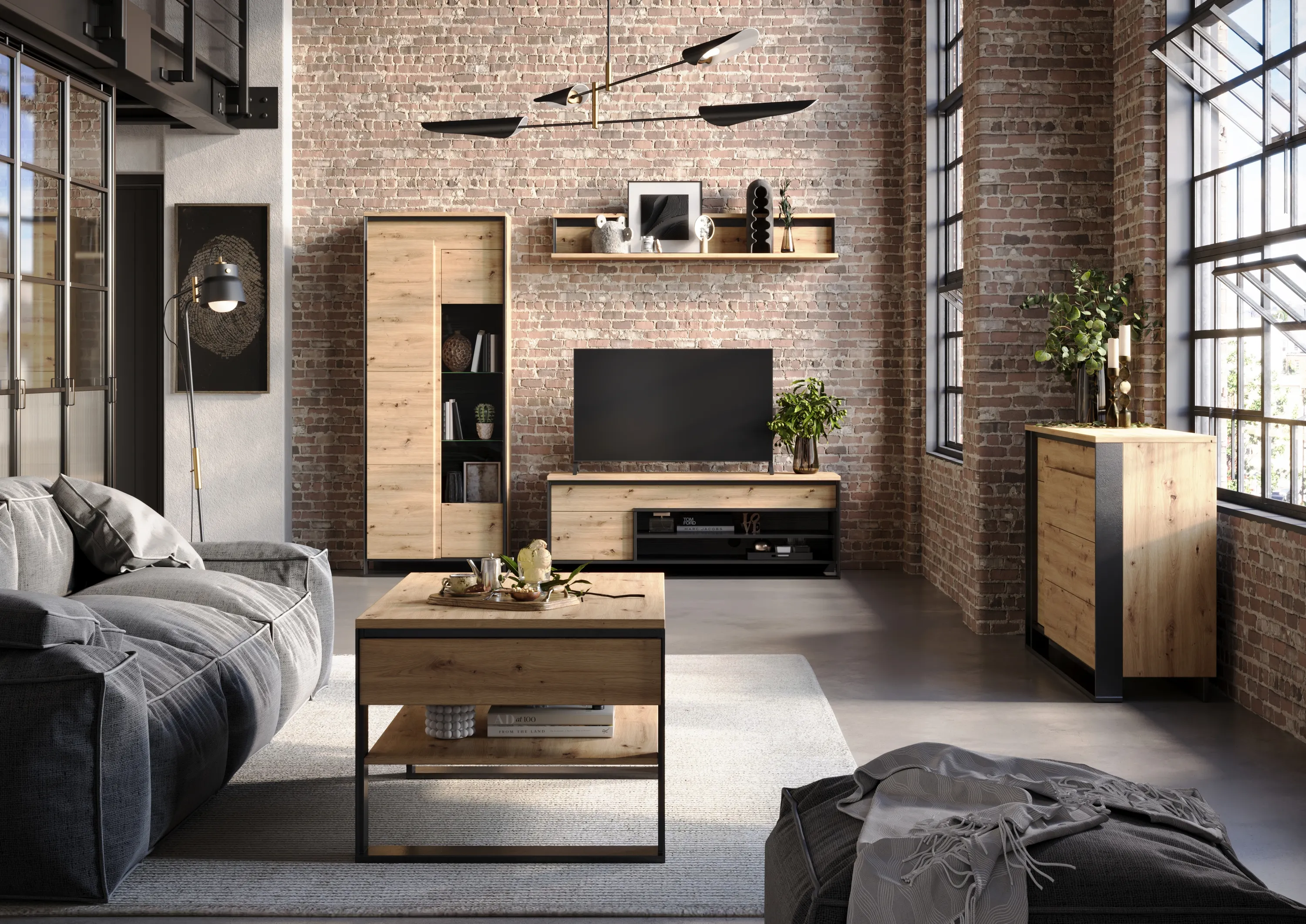 Szafka RTV 155cm LED Quant QA-04 dąb artisan/czarny - QA4DAC