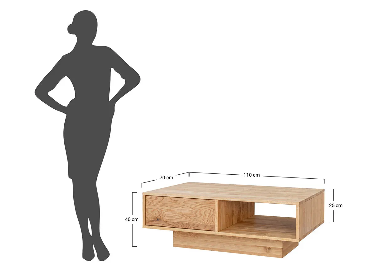 Stolik kawowy dębowy COLLODI z szufladą i półką - dąb olejowany 70x110 - ZICOL12