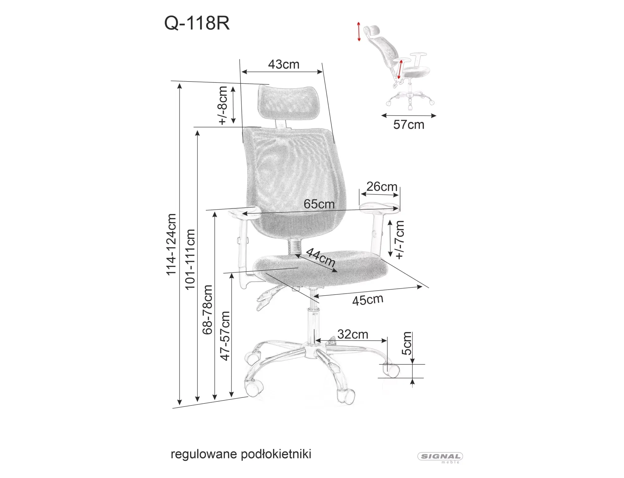 Fotel obrotowy ergonomiczny Q-118R szary regulowany Signal — zdjęcie 7