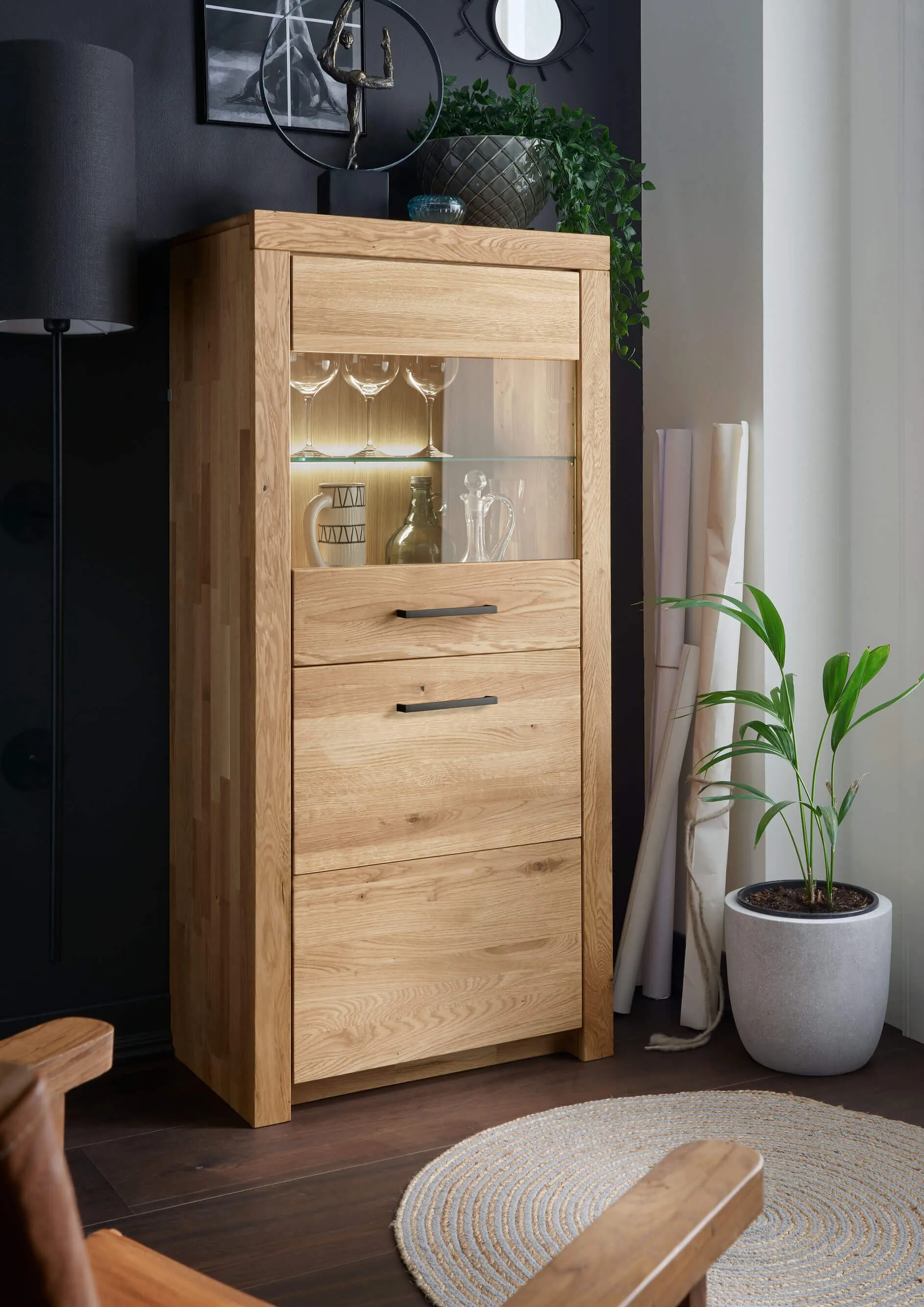 Kredens 1-drzwiowy dębowy z przeszkleniem DOVE 65x141 - GK_1031690601