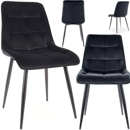 Krzesło tapicerowane CHIC VELVET Bluvel 19 pikowane czarne