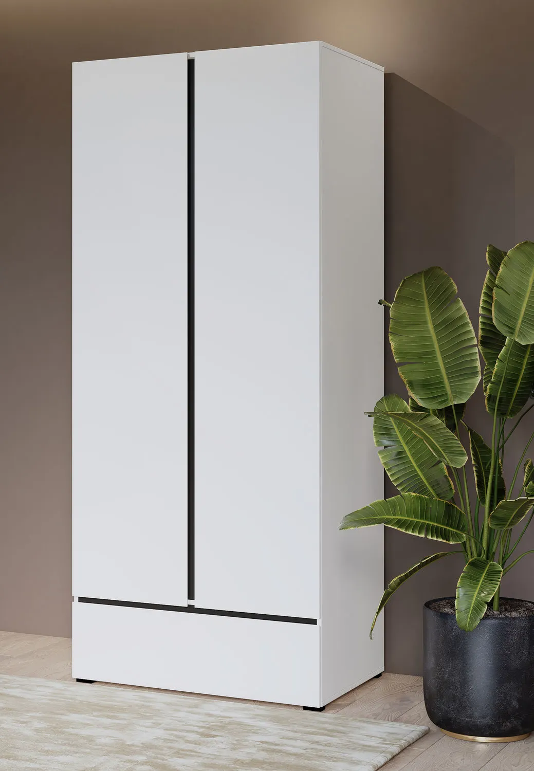 Szafa 2-drzwiowa z szufladą CROSS S 90x120 biało-czarna - 249WMY18