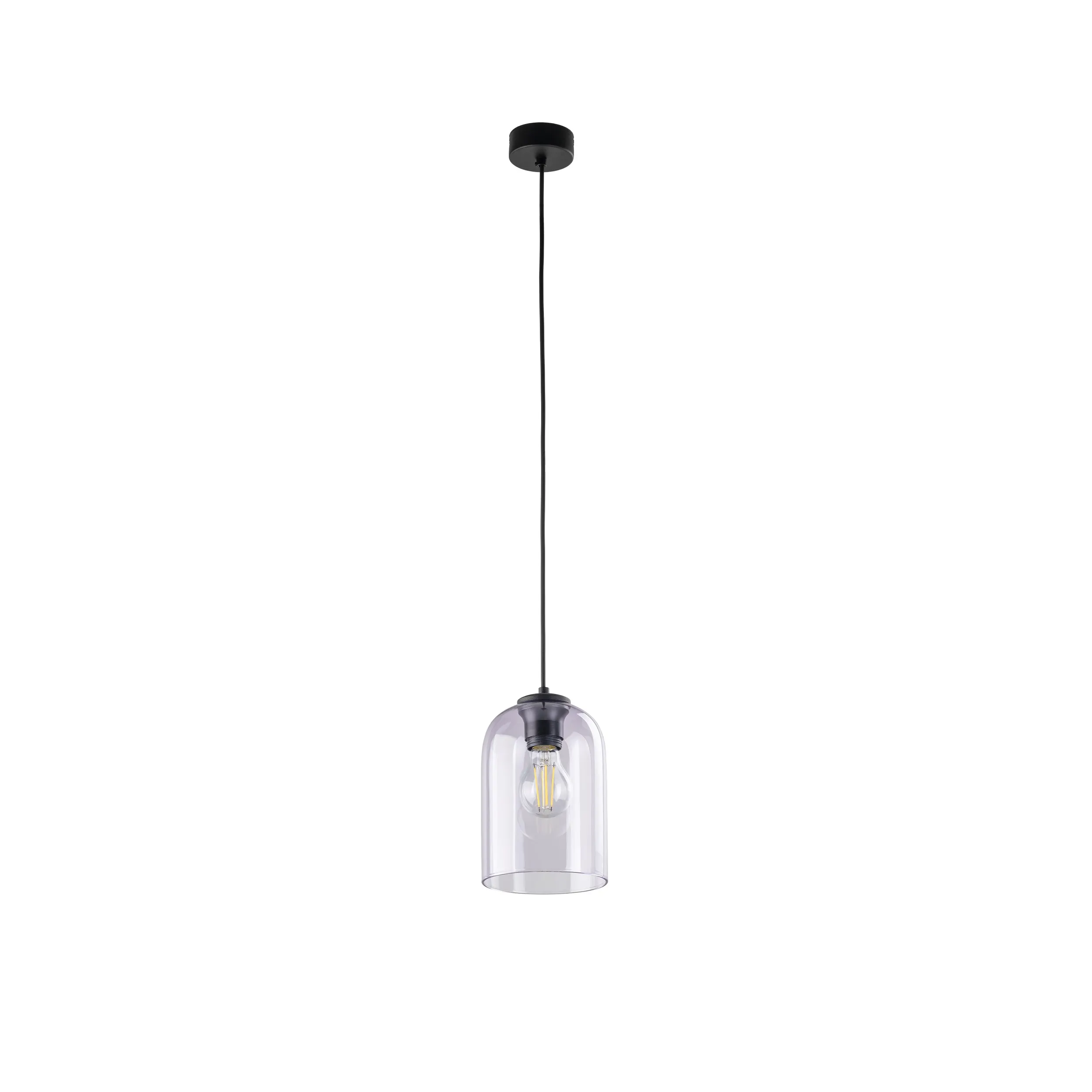 Lampa wisząca MOLLY czarna z fioletowym transparentnym szklanym kloszem 160x14cm