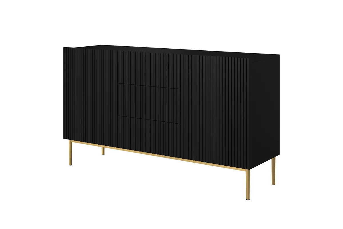 Komoda z 3 szufladami NICOLE 150 - czarny mat - złoty stelaż