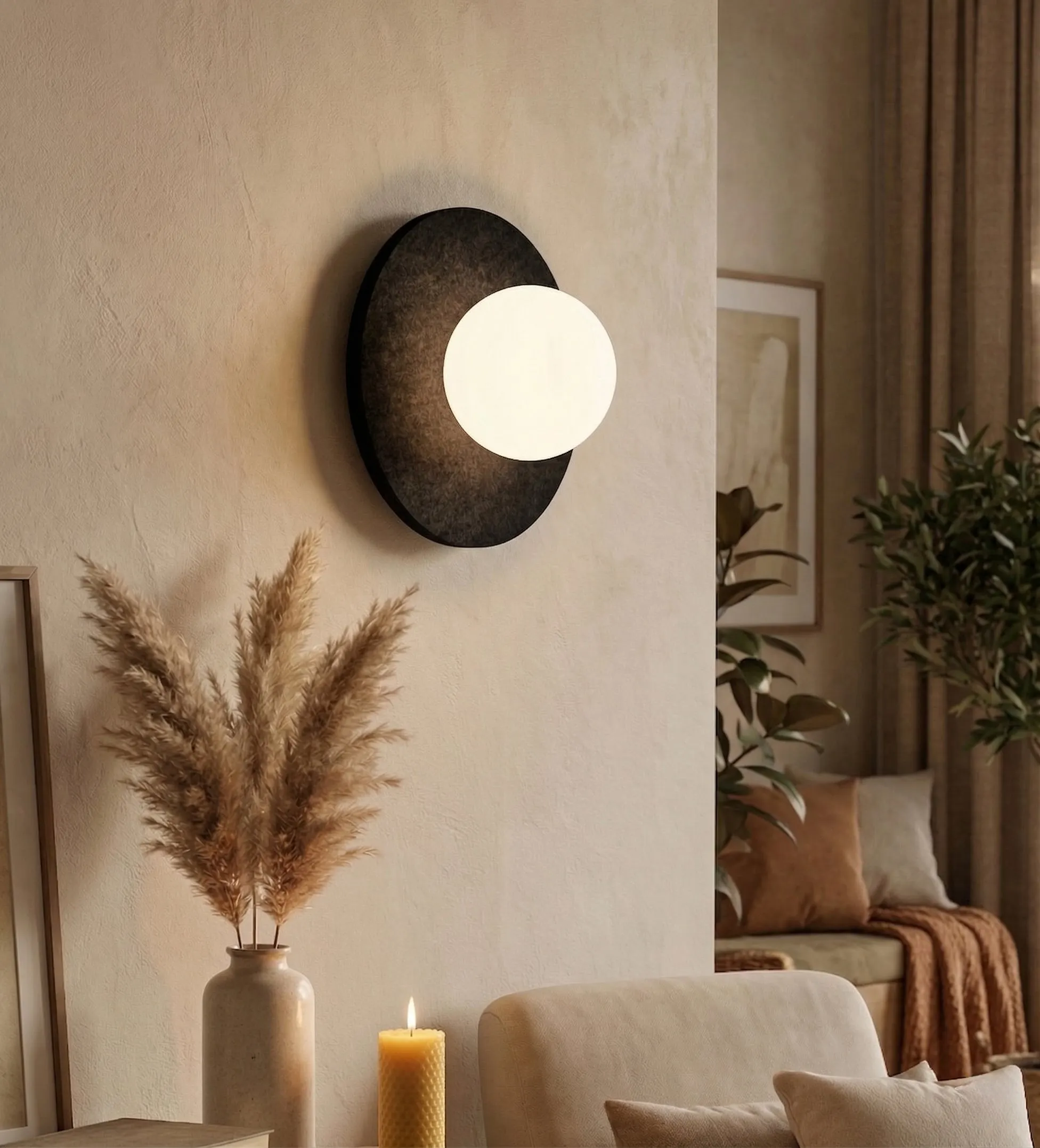 image lampa ścienna, czasza okrągła, designowy kinkiet, kinkiet z oswietleniem, minimalistyczny wystrój