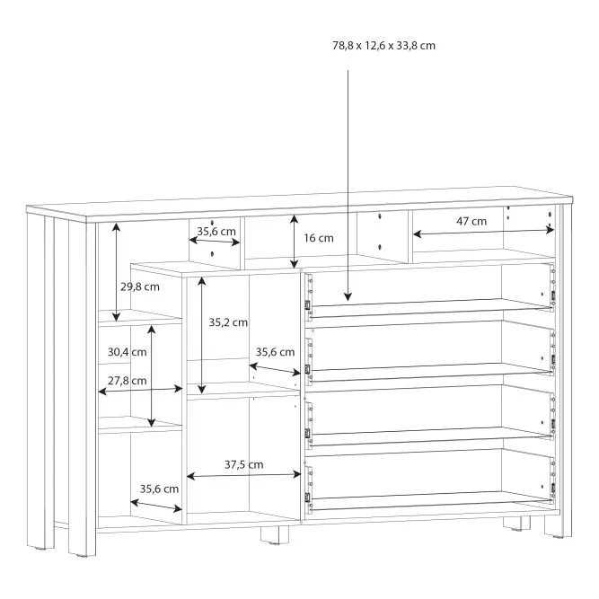 Komoda CLIF 1-drzwiowa z regałem i 4 szufladami - old wood vintage, beton - CLFK352L-C546