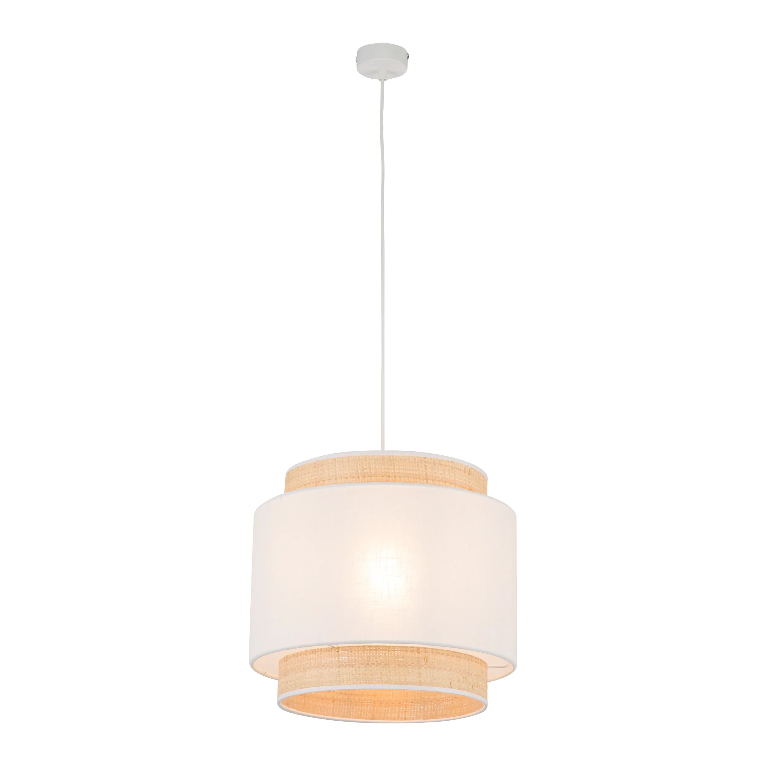 Lampa wisząca BOHO biała z brązowym elementem z tkaniny plecionki 175x38cm - TK_5653